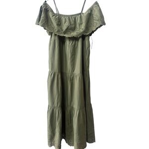 NWT Old Navy Womens Tiered Maxi Dress Green Eyelet Cottagecore Boho Size M